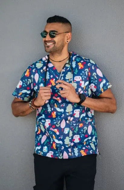 Softies Unisex Cheeky Squirrel Printed Scrubs Top CQOT01 Simply Scrubs Australia